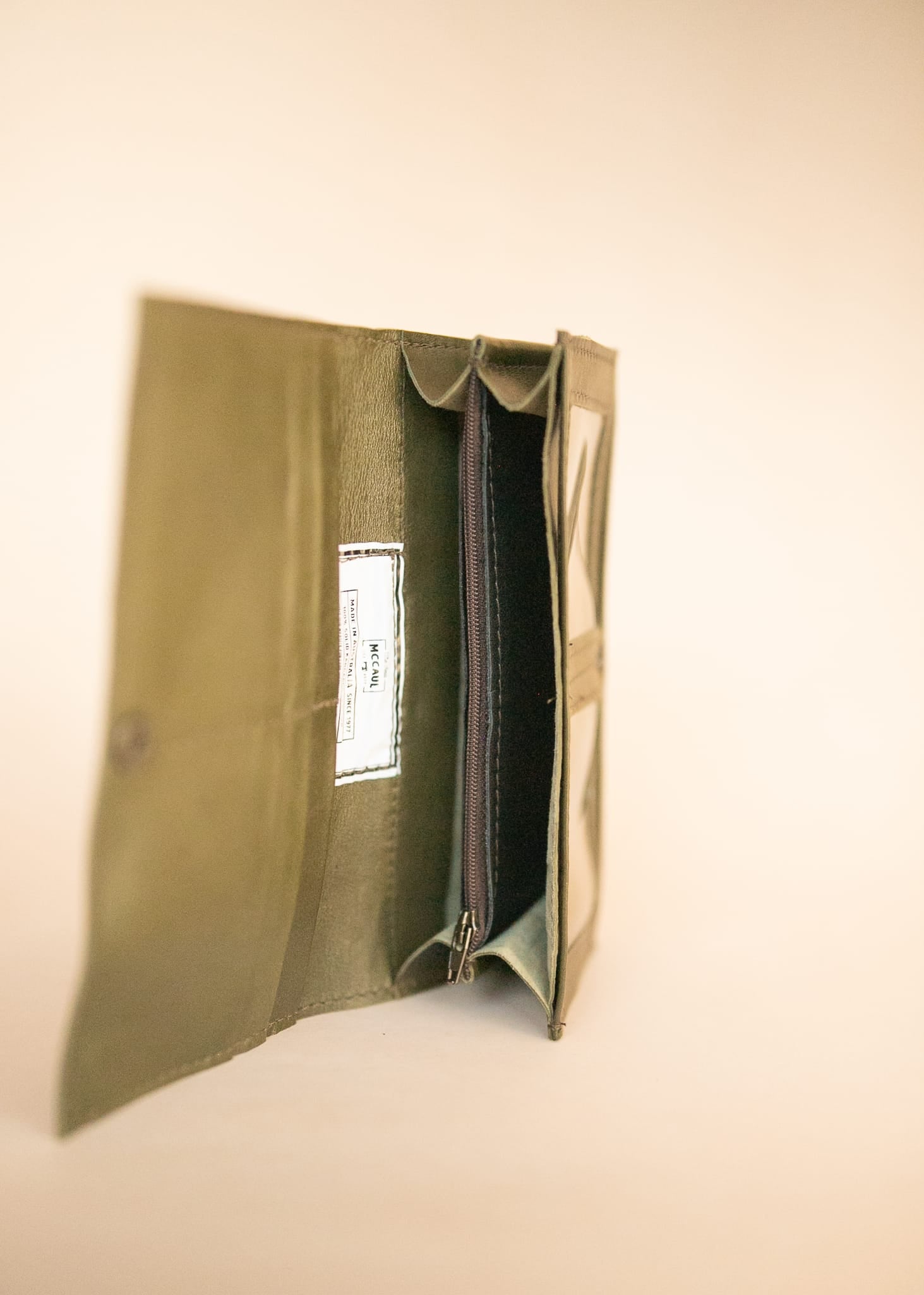 The Real McCaul Wallets The Sue Wallet - Kangaroo - Olive Green Australian Made Australian Owned Genuine Leather Ladies Large Wallet- Made In Australia with Kangaroo and Cowhide