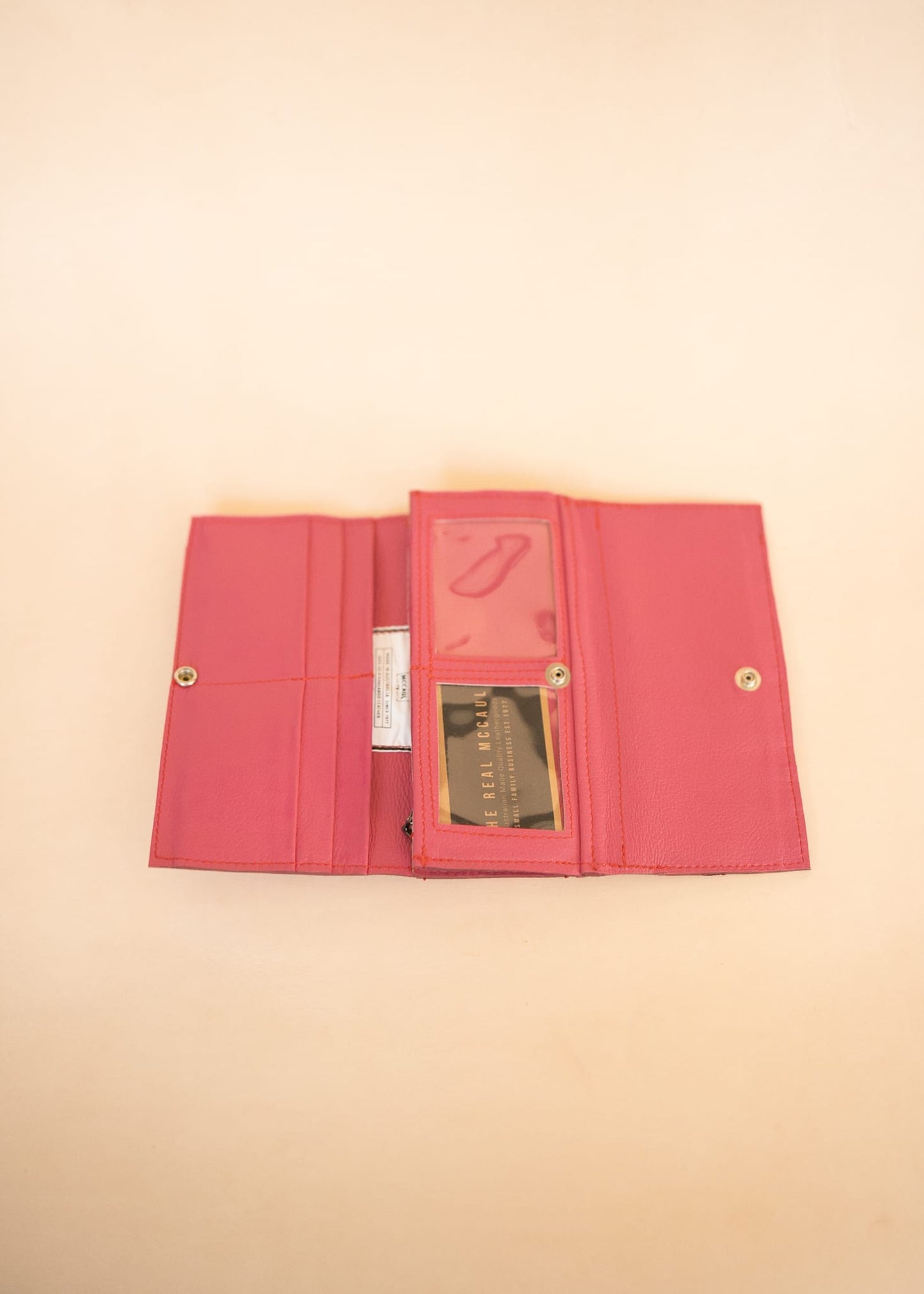 The Real McCaul Wallets The Sue Wallet - Kangaroo - Pink Australian Made Australian Owned Genuine Leather Ladies Large Wallet- Made In Australia with Kangaroo and Cowhide