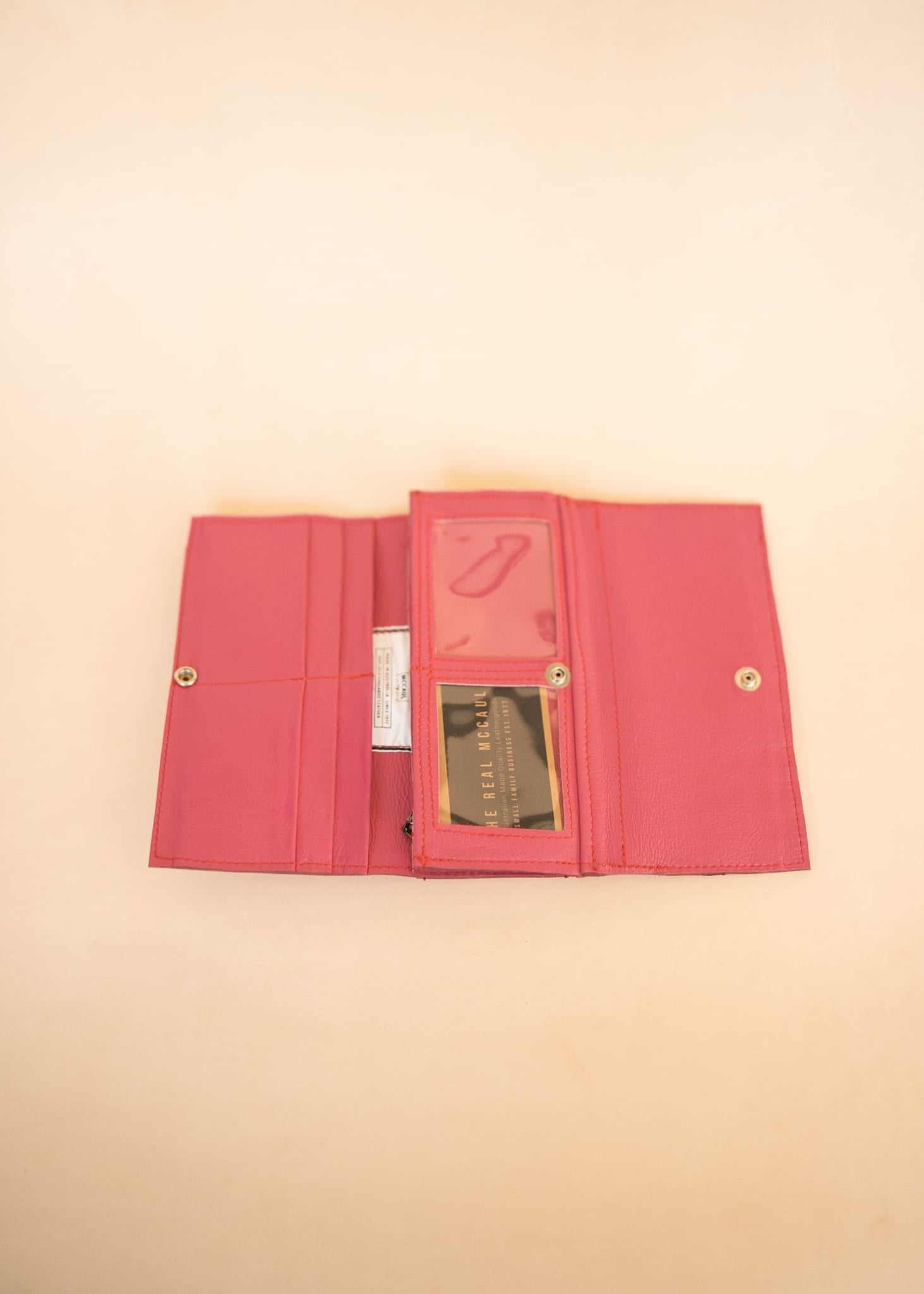 The Real McCaul Wallets The Sue Wallet - Kangaroo - Pink Australian Made Australian Owned Genuine Leather Ladies Large Wallet- Made In Australia with Kangaroo and Cowhide