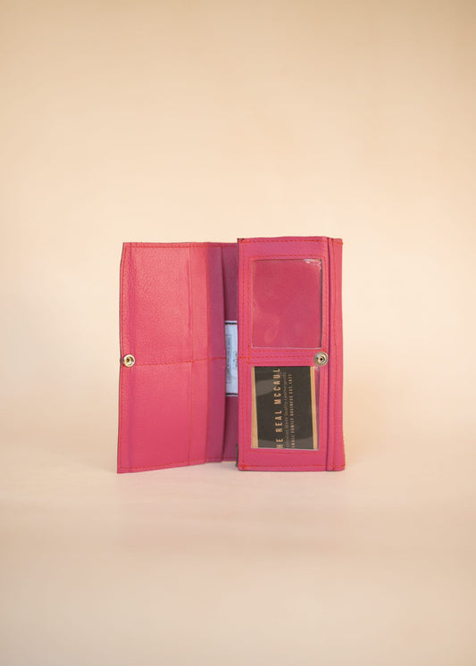 The Real McCaul Wallets The Sue Wallet - Kangaroo - Pink Australian Made Australian Owned Genuine Leather Ladies Large Wallet- Made In Australia with Kangaroo and Cowhide