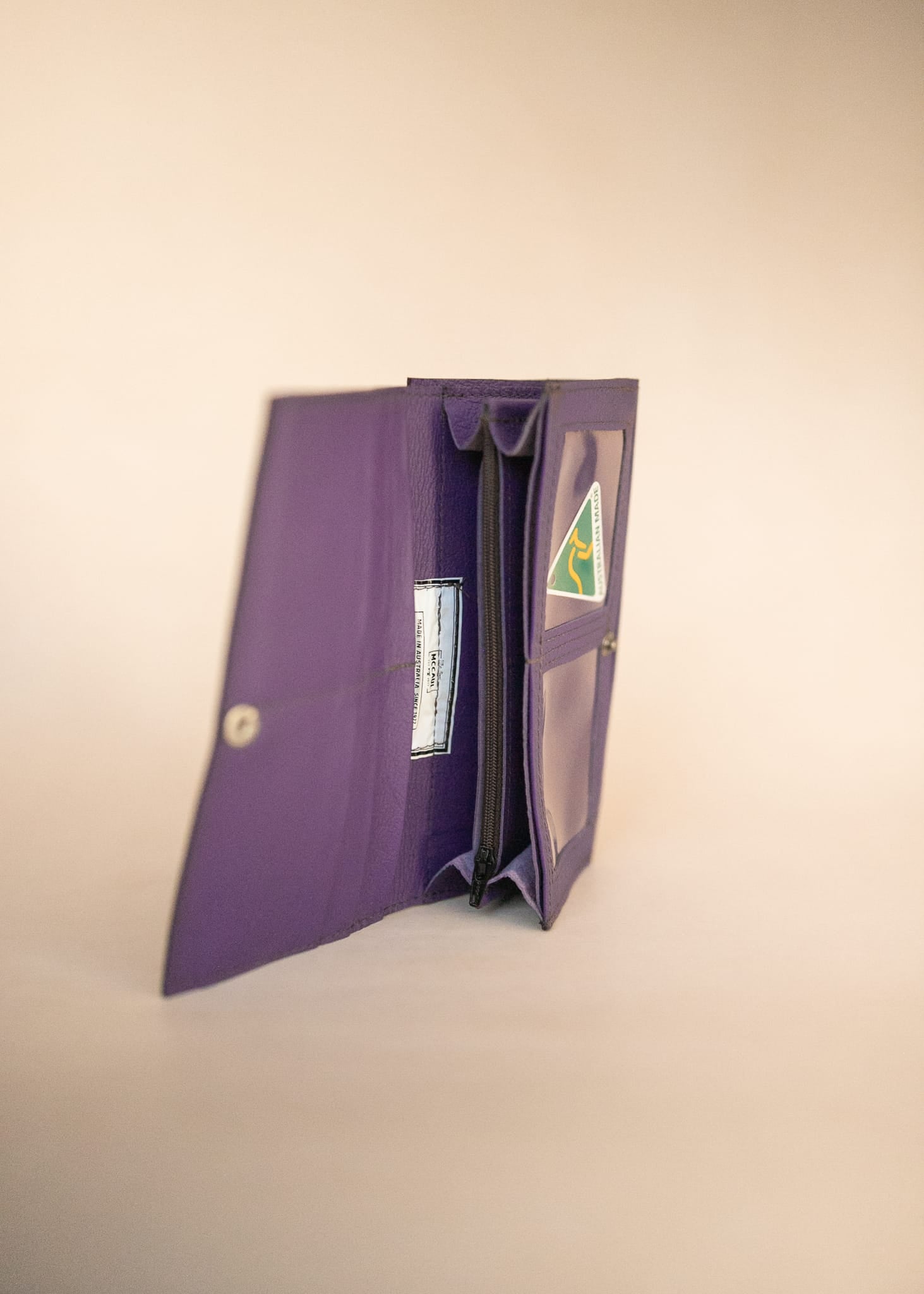 The Real McCaul Wallets The Sue Wallet - Kangaroo - Purple Australian Made Australian Owned Genuine Leather Ladies Large Wallet- Made In Australia with Kangaroo and Cowhide