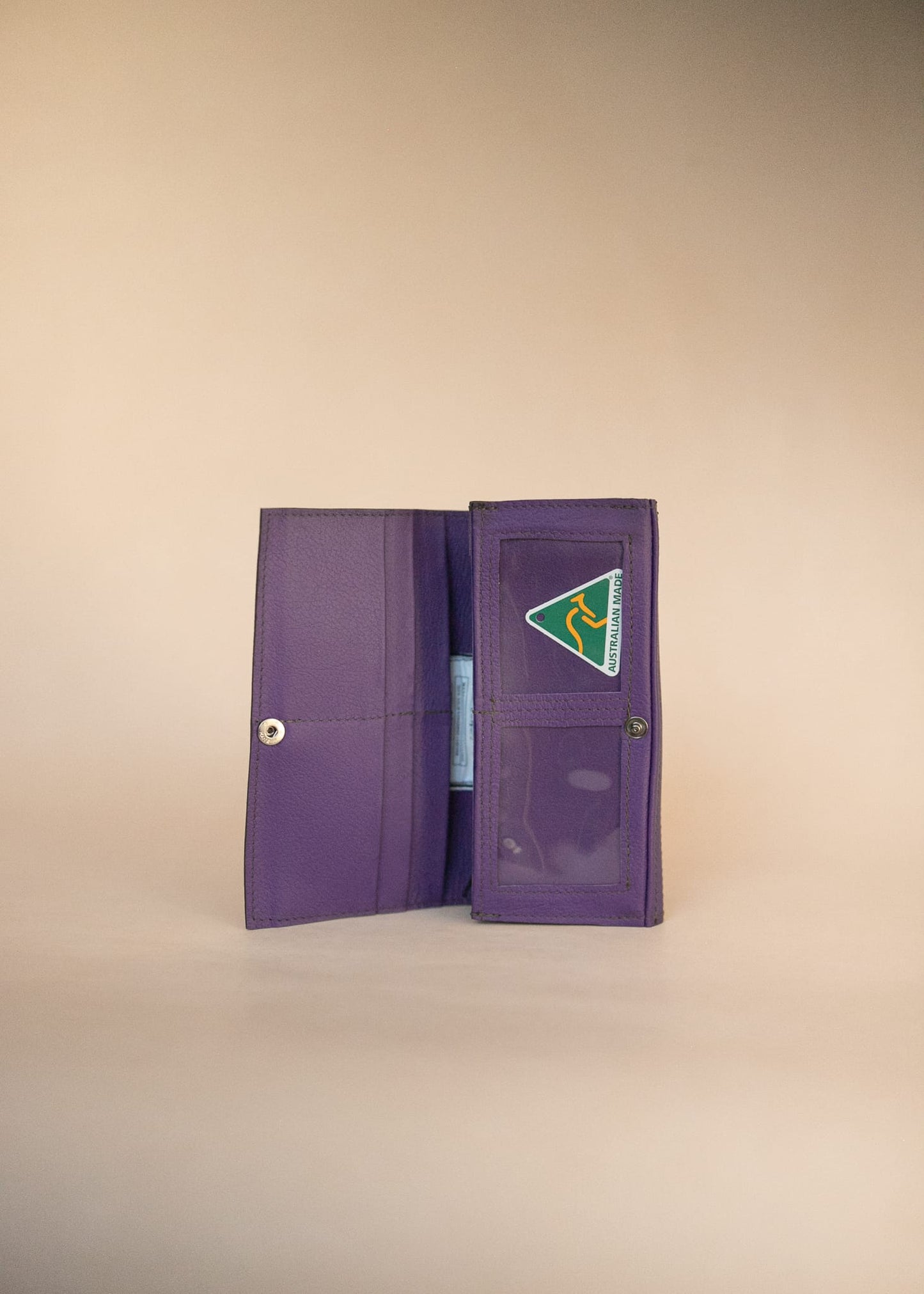 The Real McCaul Wallets The Sue Wallet - Kangaroo - Purple Australian Made Australian Owned Genuine Leather Ladies Large Wallet- Made In Australia with Kangaroo and Cowhide