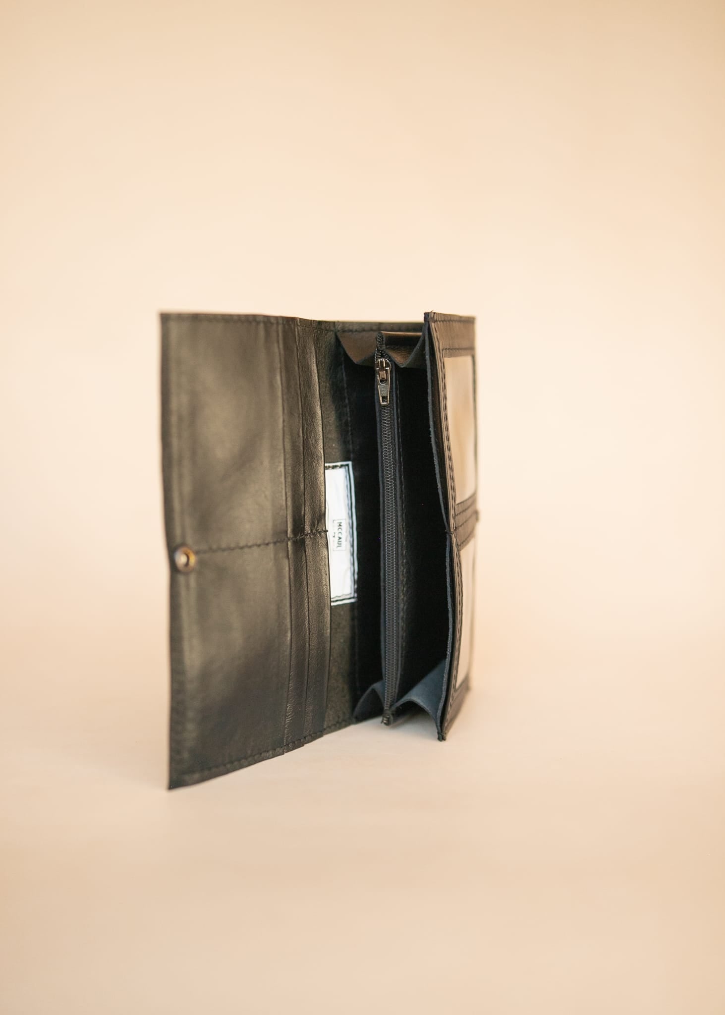 The Real McCaul Wallets The Sue Wallet - Premium Kangaroo - Black Australian Made Australian Owned Genuine Leather Ladies Large Wallet- Made In Australia with Kangaroo and Cowhide