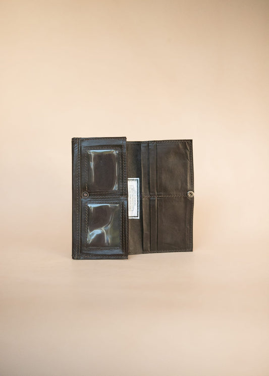 The Real McCaul Wallets The Sue Wallet - Premium Kangaroo - Dark Brown Australian Made Australian Owned Genuine Leather Ladies Large Wallet- Made In Australia with Kangaroo and Cowhide