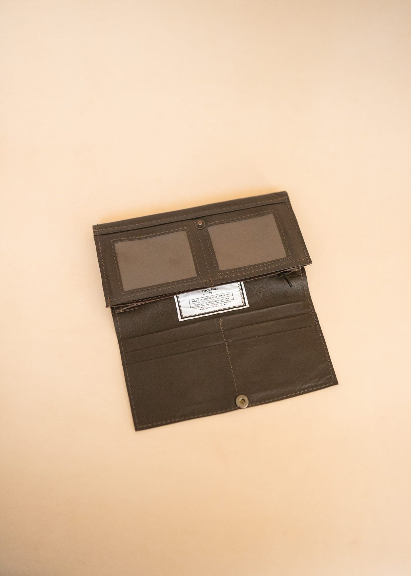The Real McCaul Wallets The Sue Wallet - Premium Kangaroo - Dark Brown Australian Made Australian Owned Genuine Leather Ladies Large Wallet- Made In Australia with Kangaroo and Cowhide