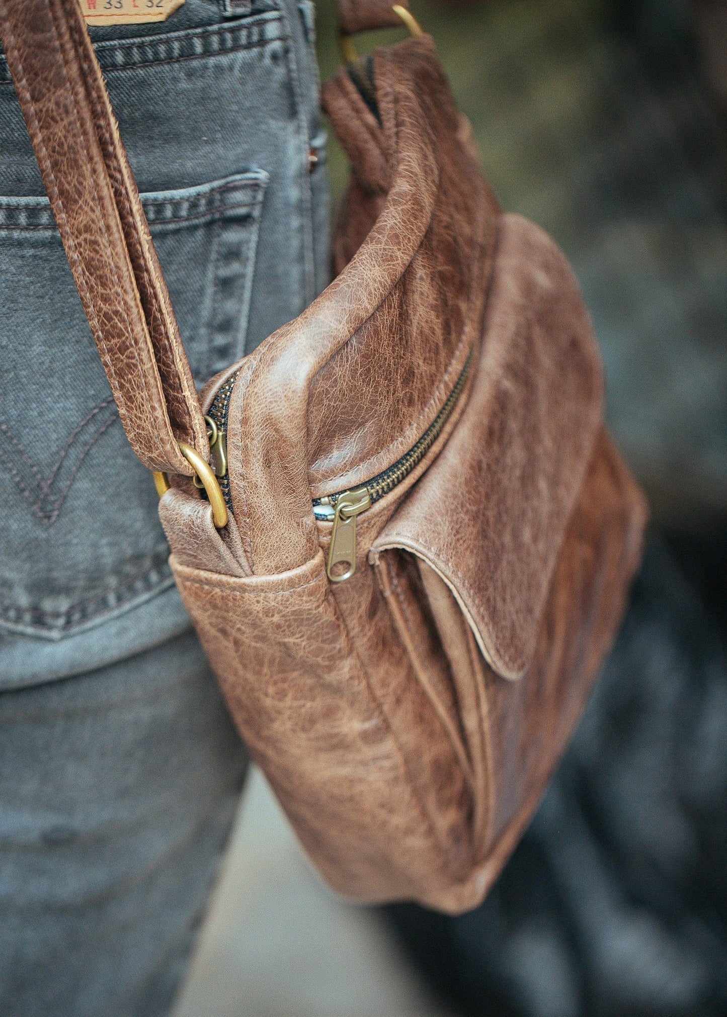 The Real McCaul Leathergoods Manbag Sydney Crossbody Satchel Australian Made Australian Owned Sydney Manbag Leather- Made In Australia- YKK Zips