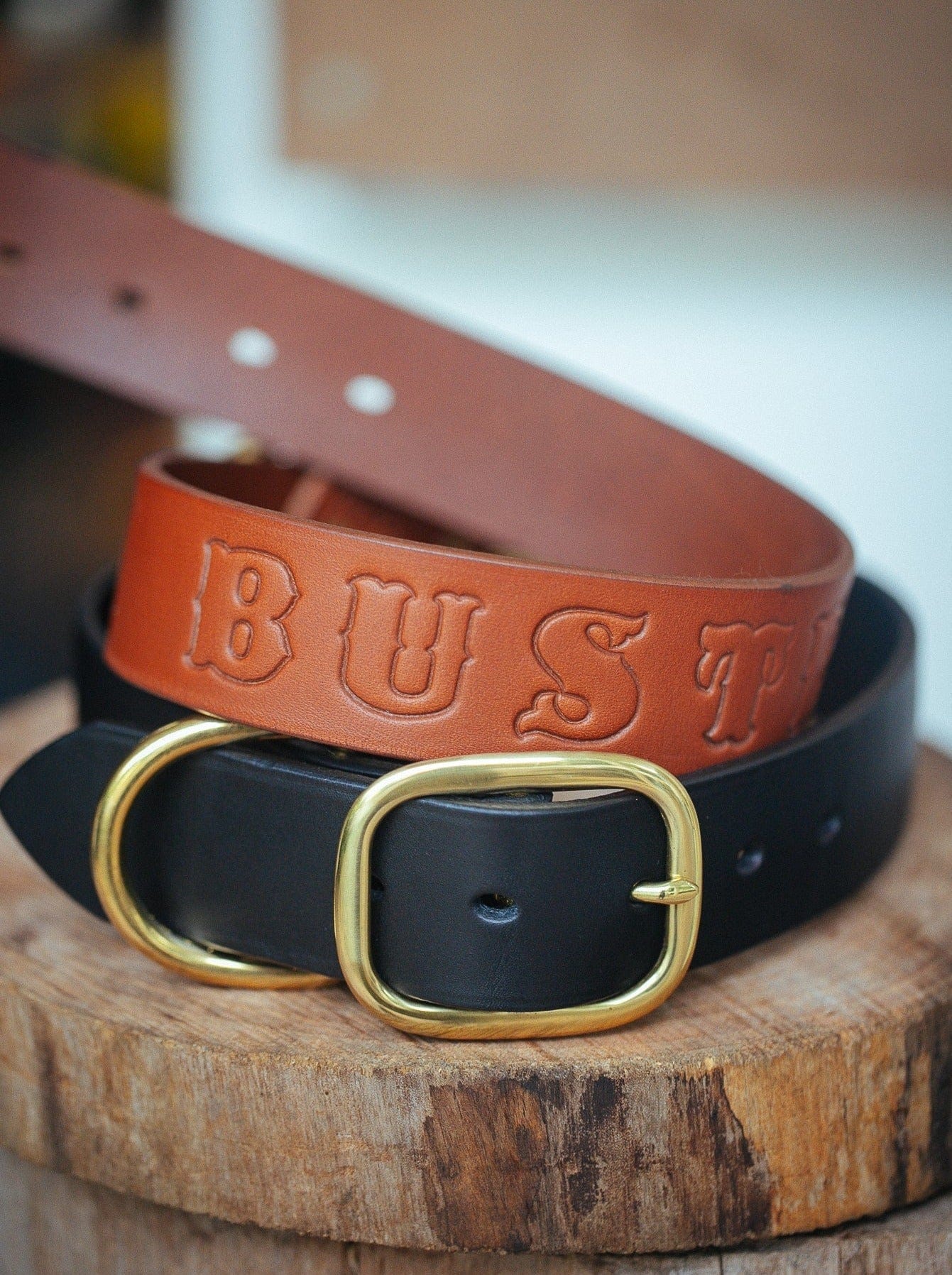 The Real McCaul Leathergoods Personalised Dog Collar 38mm Wide - Black Australian Made Australian Owned Leather Dog Collar with Brass Fittings- Australian Made