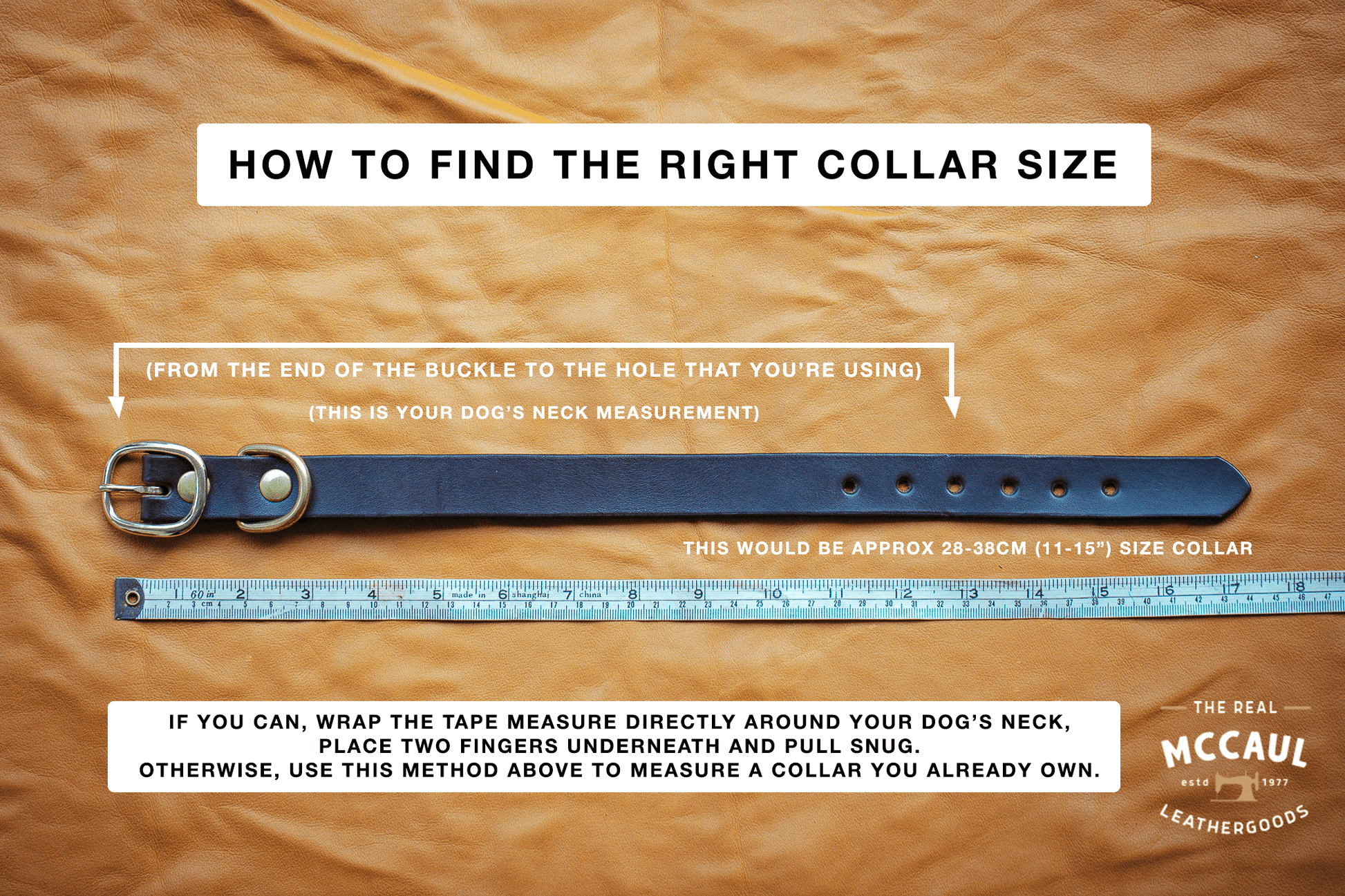The Real McCaul Leathergoods Personalised Dog Collar 38mm Wide - Black Australian Made Australian Owned Leather Dog Collar with Brass Fittings- Australian Made