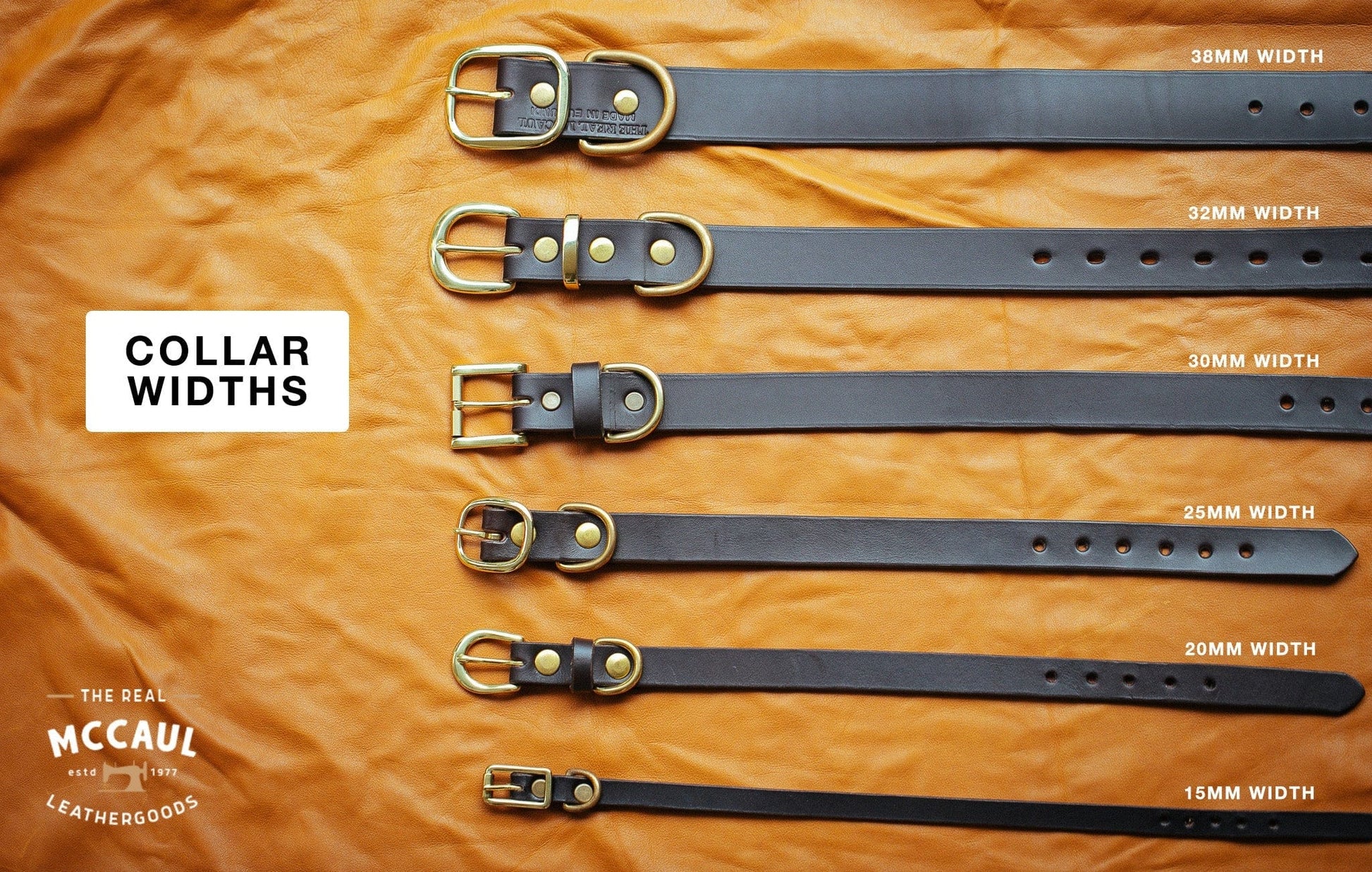The Real McCaul Leathergoods Personalised Dog Collar 38mm Wide - Black Australian Made Australian Owned Leather Dog Collar with Brass Fittings- Australian Made
