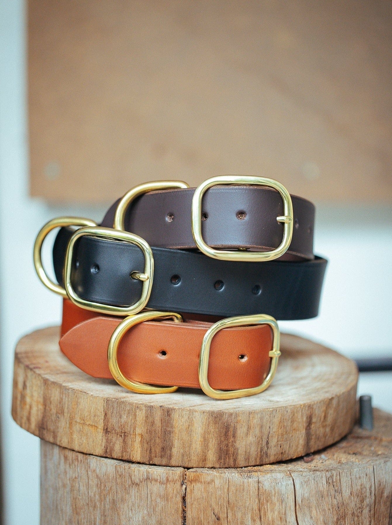 The Real McCaul Leathergoods Personalised Dog Collar 38mm Wide - Dark Brown Australian Made Australian Owned Leather Dog Collar with Brass Fittings- Australian Made