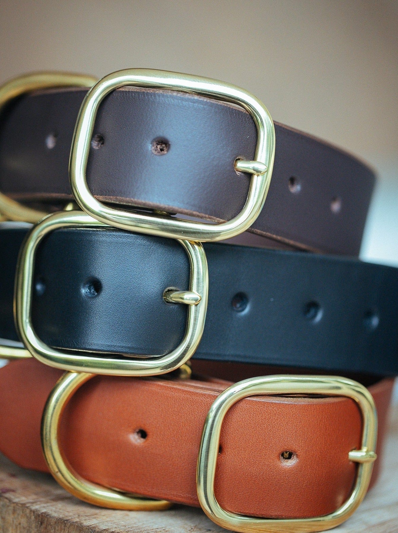 The Real McCaul Leathergoods Personalised Dog Collar 38mm Wide - Dark Brown Australian Made Australian Owned Leather Dog Collar with Brass Fittings- Australian Made