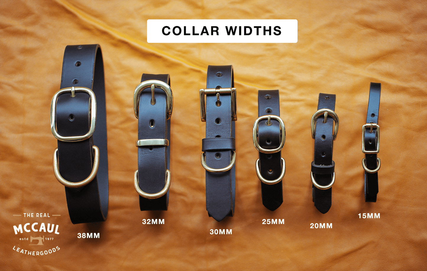 The Real McCaul Leathergoods Personalised Dog Collar 38mm Wide - Dark Brown Australian Made Australian Owned Leather Dog Collar with Brass Fittings- Australian Made