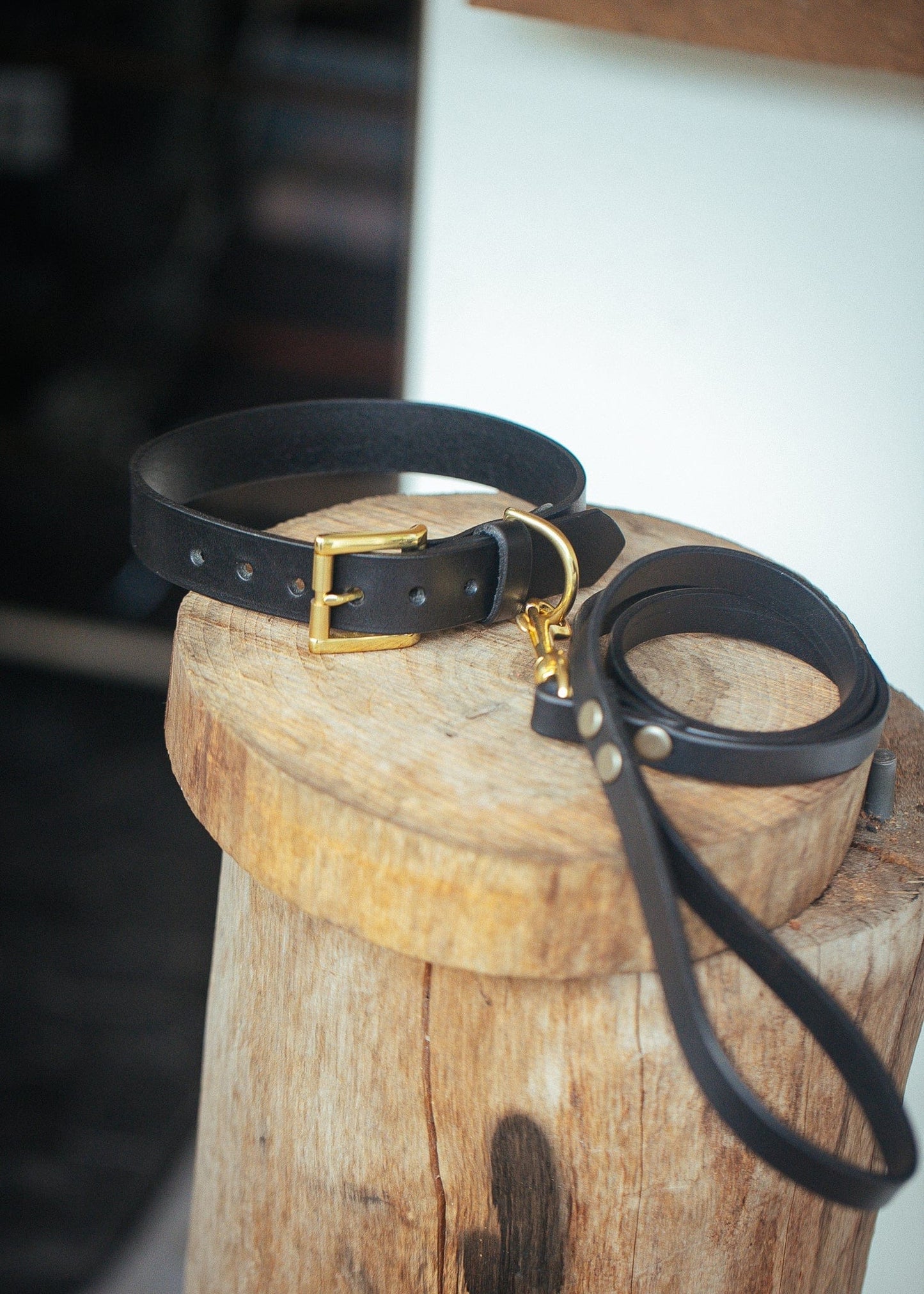 The Real McCaul Leathergoods Pet Collars & Harnesses Dog Collar & Leash Set - 30mm Wide - Black Australian Made Australian Owned Leather Dog Collar and Lead with Brass Fittings- Australian Made