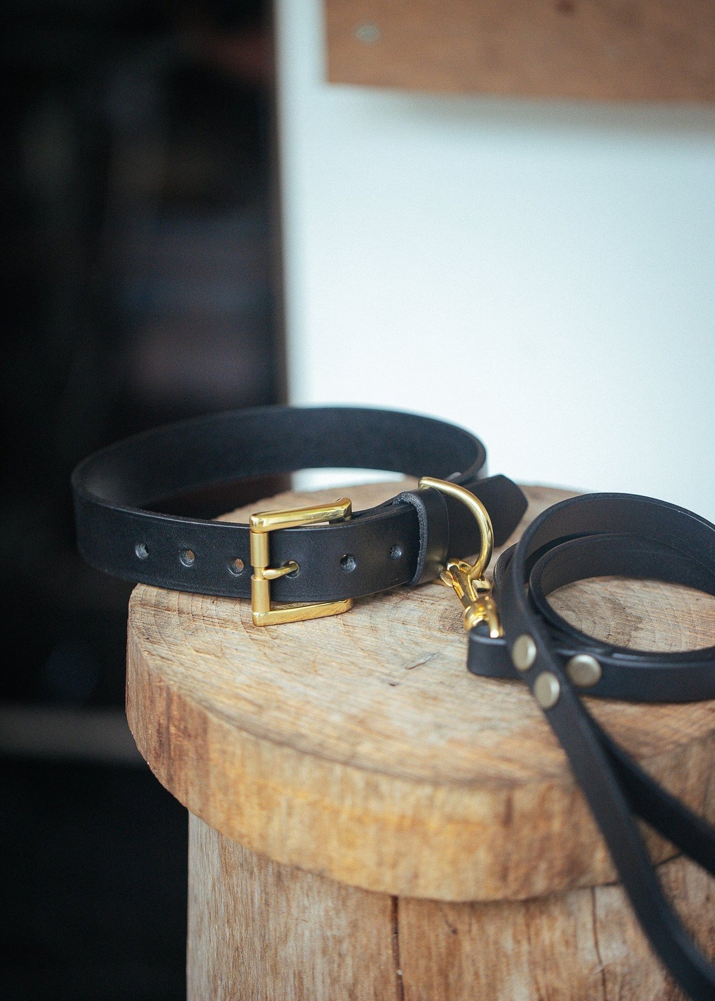 The Real McCaul Leathergoods Pet Collars & Harnesses Dog Collar & Leash Set - 30mm Wide - Black Australian Made Australian Owned Leather Dog Collar and Lead with Brass Fittings- Australian Made
