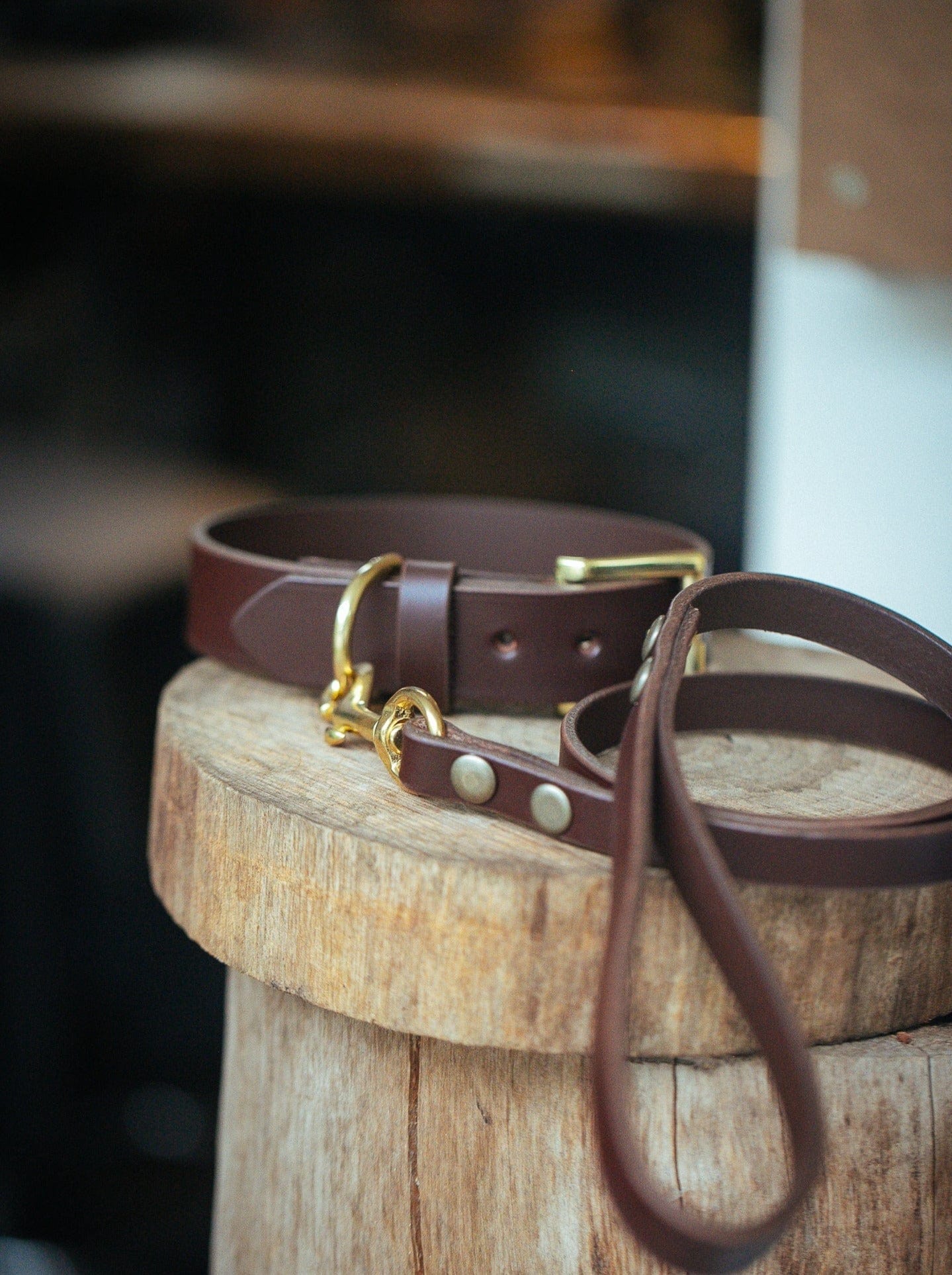 The Real McCaul Leathergoods Pet Collars & Harnesses Dog Collar & Leash Set - 30mm Wide - Cognac Australian Made Australian Owned Leather Dog Collar and Lead with Brass Fittings- Australian Made