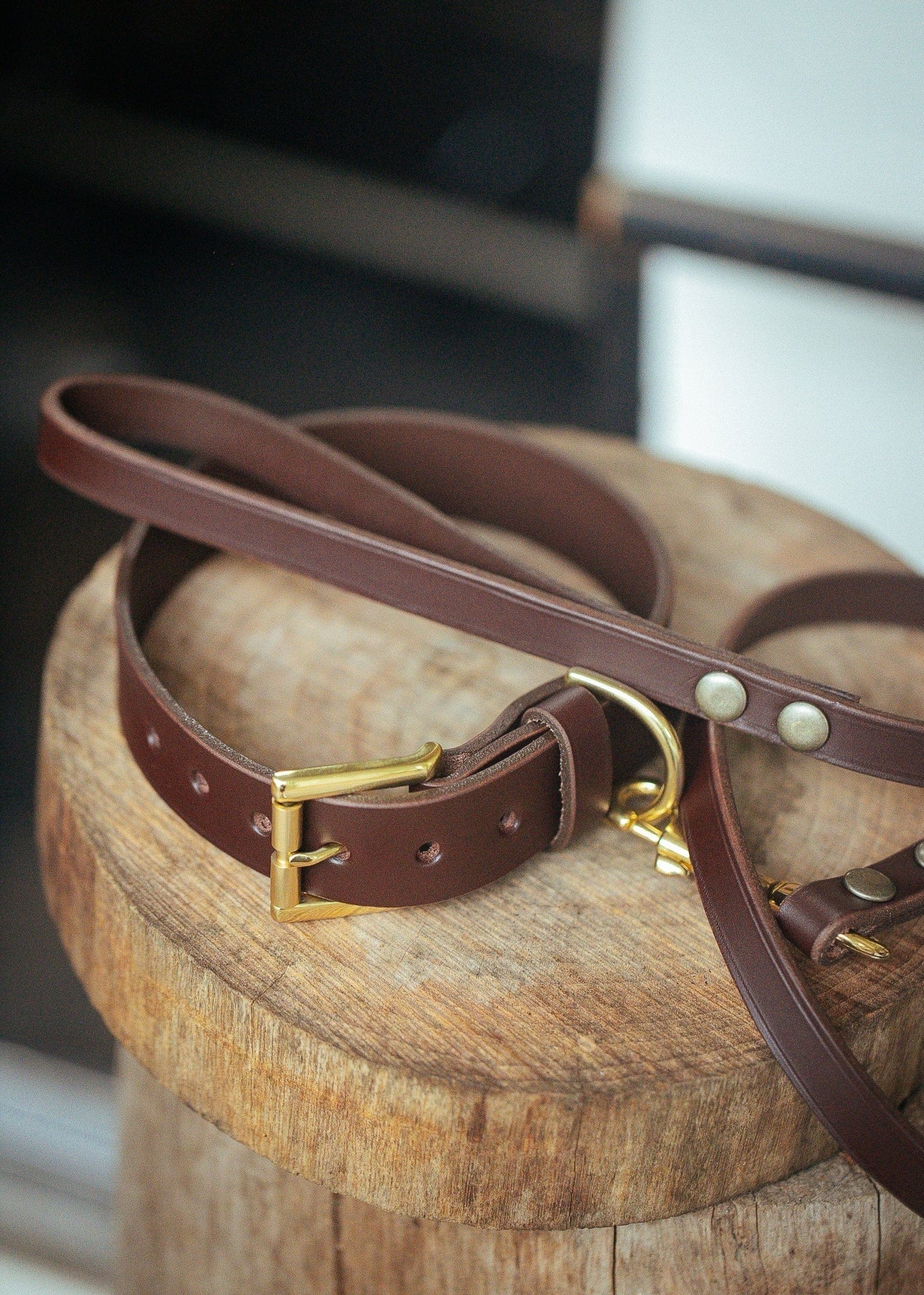 The Real McCaul Leathergoods Pet Collars & Harnesses Dog Collar & Leash Set - 30mm Wide - Cognac Australian Made Australian Owned Leather Dog Collar and Lead with Brass Fittings- Australian Made