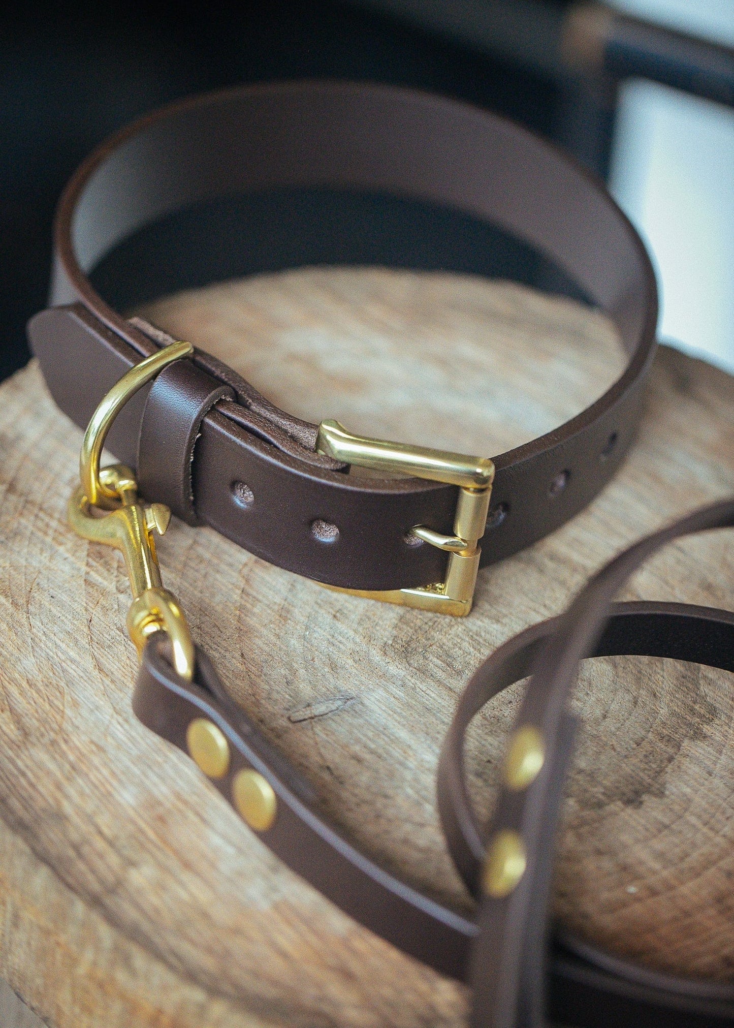 The Real McCaul Leathergoods Pet Collars & Harnesses Dog Collar & Leash Set - 30mm Wide - Dark Brown Australian Made Australian Owned Leather Dog Collar and Lead with Brass Fittings- Australian Made