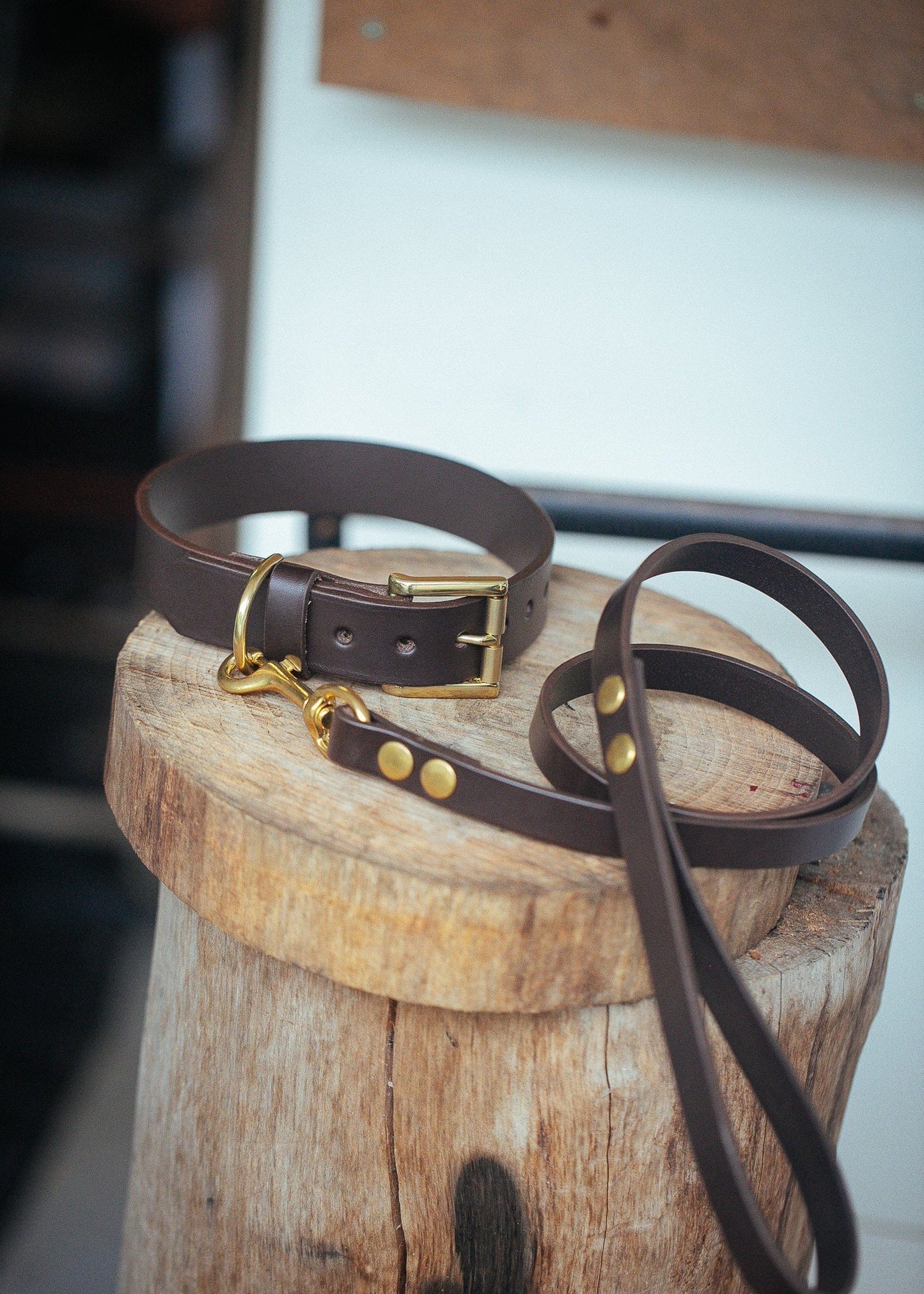 The Real McCaul Leathergoods Pet Collars & Harnesses Dog Collar & Leash Set - 30mm Wide - Dark Brown Australian Made Australian Owned Leather Dog Collar and Lead with Brass Fittings- Australian Made