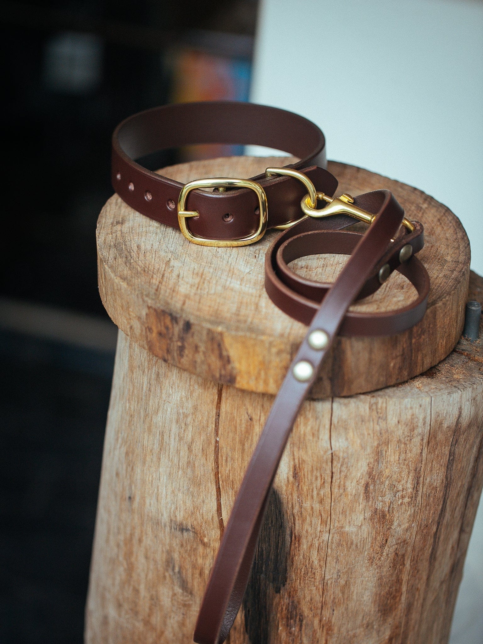The Real McCaul Leathergoods Pet Collars & Harnesses Dog Collar & Leash Set - 32mm Wide - Cognac Australian Made Australian Owned Leather Dog Collar and Lead with Brass Fittings- Australian Made