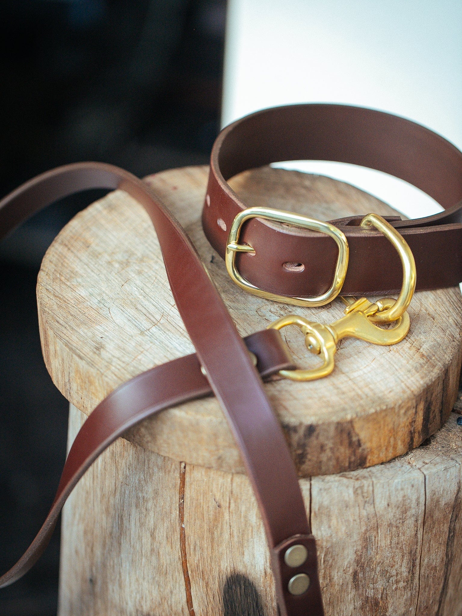 The Real McCaul Leathergoods Pet Collars & Harnesses Dog Collar & Leash Set - 38mm Wide - Cognac Australian Made Australian Owned Leather Dog Collar and Lead with Brass Fittings- Australian Made