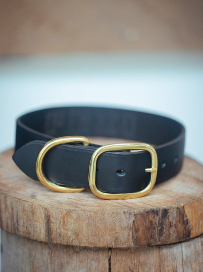 The Real McCaul Leathergoods Small (30-39cm) / Brass Personalised Dog Collar 38mm Wide - Black Australian Made Australian Owned Leather Dog Collar with Brass Fittings- Australian Made